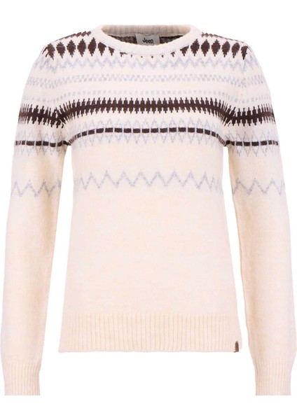 Bisiklet Yaka Relaxed Jakarlı Ekru Kazak Kadın J5WL-KZK7157