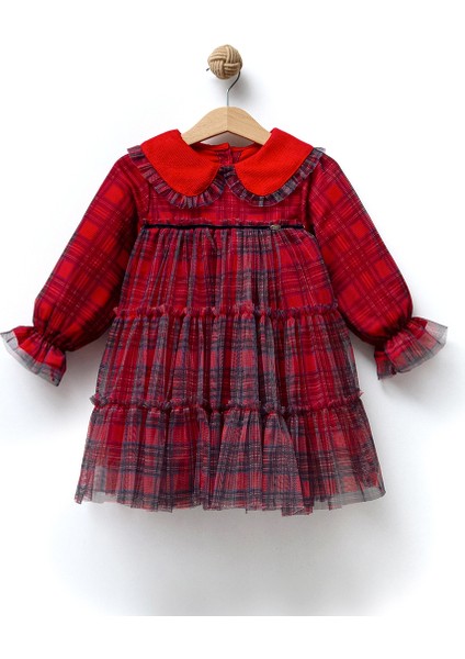 Kırmızı Kadife Yakalı Tüllü Elbise fırsatları