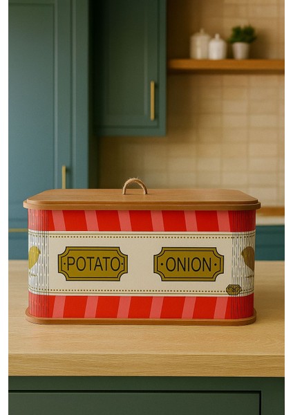 2 Bölmeli Kuş Desenli Ahşap Patates Soğan Sebze Saklama Sepeti Patates Soğanlık Lüx Sebzelik Kova