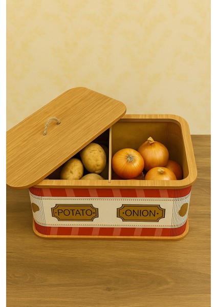 2 Bölmeli Kuş Desenli Ahşap Patates Soğan Sebze Saklama Sepeti Patates Soğanlık Lüx Sebzelik Kova fiyatları
