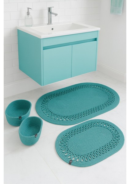Terra 4’lü Banyo Seti – 2’li Oval Paspas & 2’li Oval Sepet, Doğal Halat Dokuma, El Yapımı - Premium
