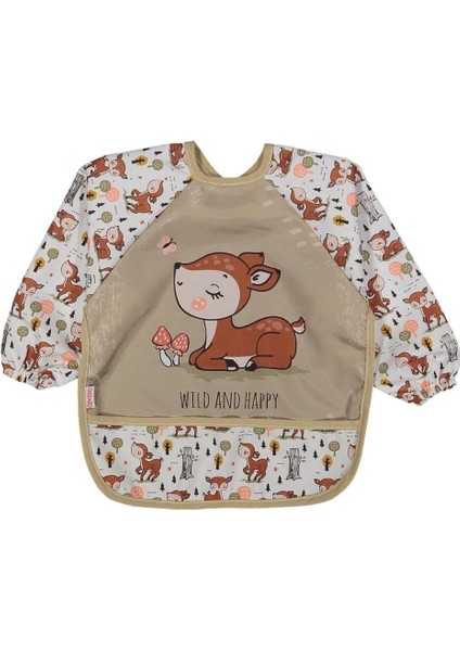 BCH076 Bebek Ceylan Desenli Cepli Uzun Kollu Giydirmeli Mama Önlüğü