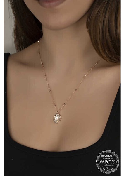 Ucarticaret Swarovski Crystal Taşlı Rose Top Zincir Oval Gümüş Kadın Kolye