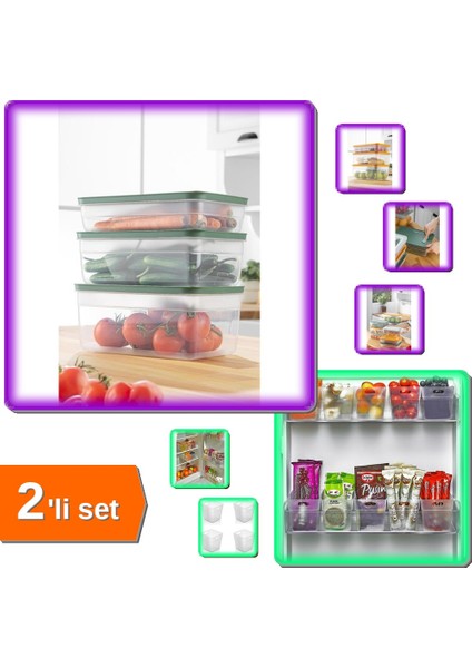 Vakumlu Mikrodalga Buzluk Saklama Kabı 5lt + 6 Adet Mini Düzenleyici Kutu Organizer - 2li Set ZM16C3