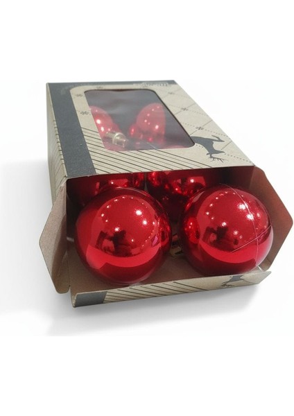 Yılbaşı & Güzel Günler Süs Topları 6 Ad 4 cm Parlak Kırmızı