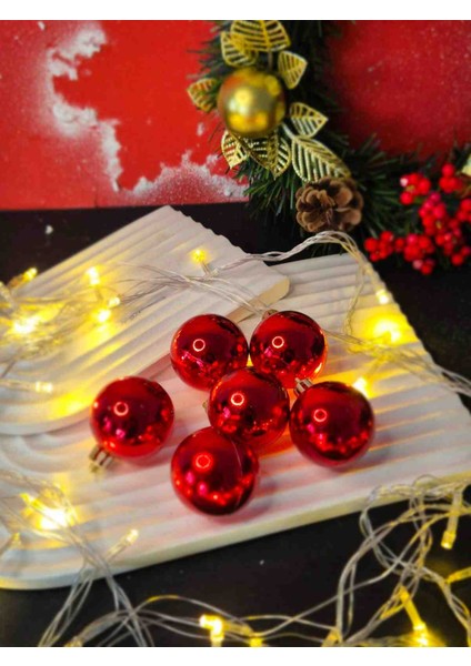 Yılbaşı & Güzel Günler Süs Topları 6 Ad 4 cm Parlak Kırmızı fırsatları