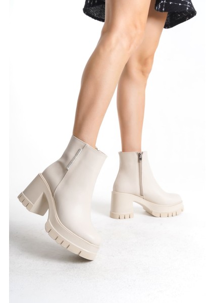 Natalıa Fermuarlı Ortopedik Taban Suya ve Soğuğa Dayanıklı Kalın Topuklu Cilt Kadın Bot Kt Krem fiyatları