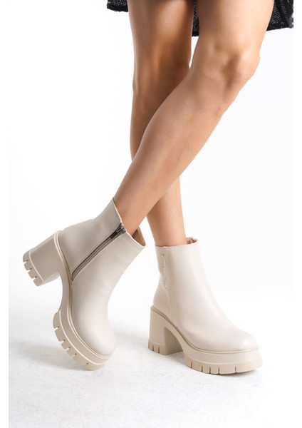 Natalıa Fermuarlı Ortopedik Taban Suya ve Soğuğa Dayanıklı Kalın Topuklu Cilt Kadın Bot Kt Krem fırsatları