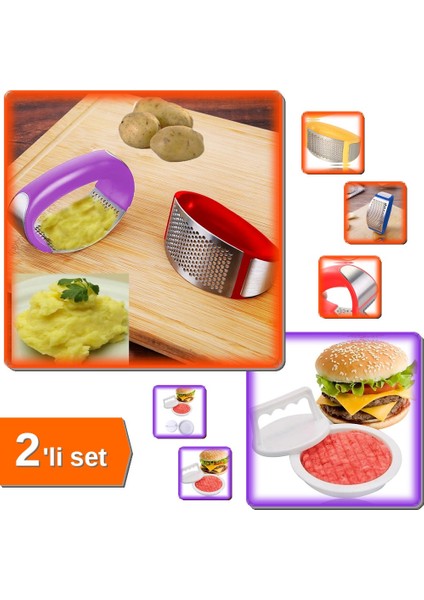 Pratik Patates Püresi Yapma Aleti + Hamburger Yapma Aparatı - 2li Set YZ123