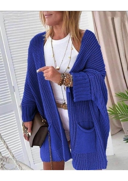 Kadın Oversize Kalıp Cep Detay Salaş Triko Hırka