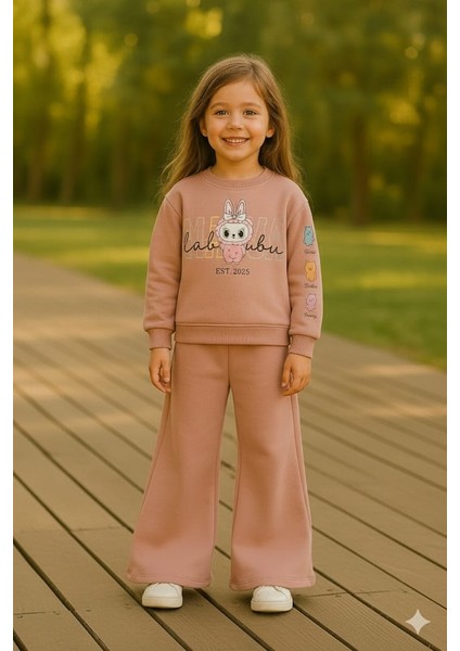 Labubu Karekterli Kız Çocuğu 3 Ip Şardonlu Alt Üst Takım