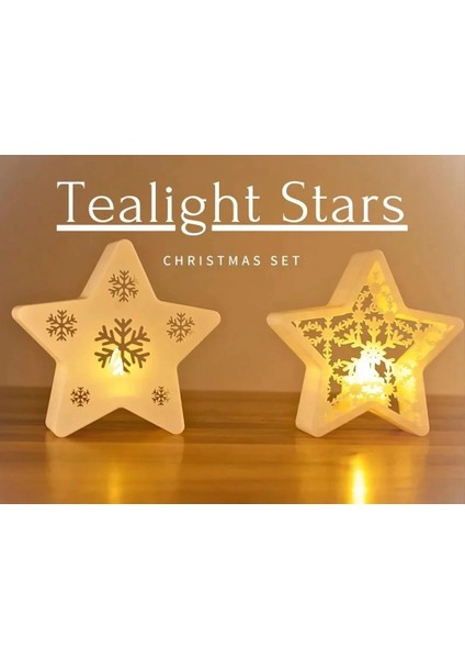 Tealight Stars – 2’li Yılbaşı Yıldız Mumluk Seti | Işıklı Noel Dekoru (Mumlar Dahil)