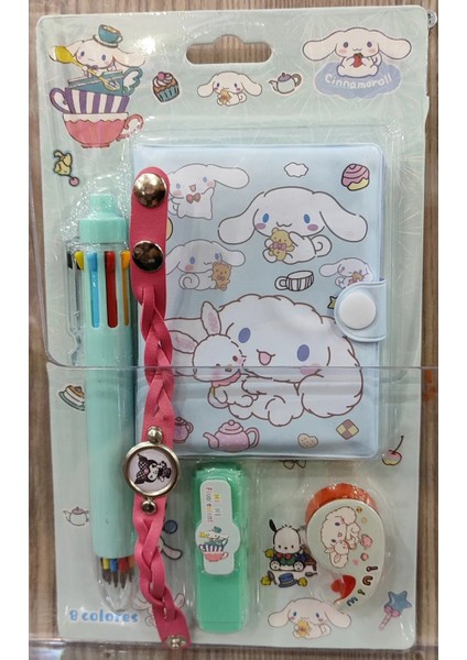 Bileklik Hediyeli Sanrio Kuromi Figürlü Çok Renkli Kalem Defter Kırtasiye Seti