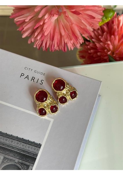 Taşlı Küpe - Bordo fiyatları