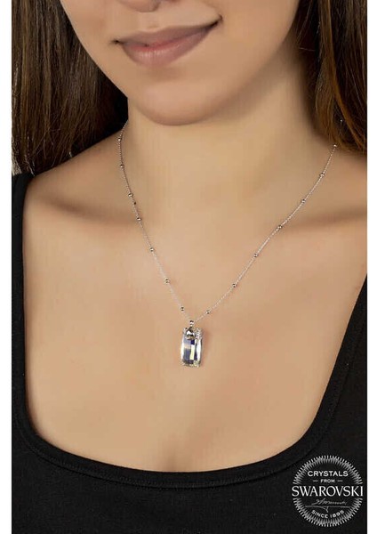 Ucarticaret Swarovski Crystal Taşlı Top Zincir Baget Gümüş Kadın Kolye