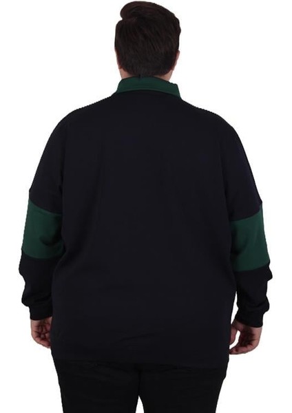 Büyük Beden Polo Yaka Fermuarlı Sweat Double Face 25709 Lacıvert modelleri