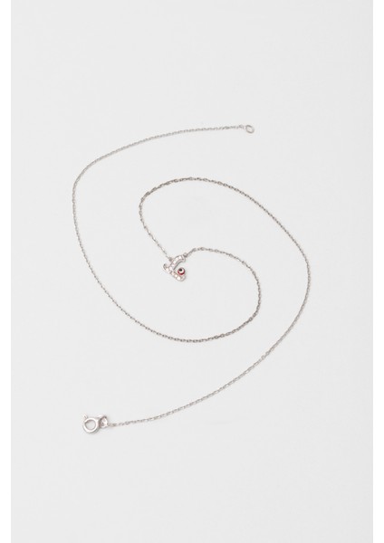 L Harfi 18 Ayar Beyaz Altın Kaplama 45 cm Gümüş Nazar Kolye