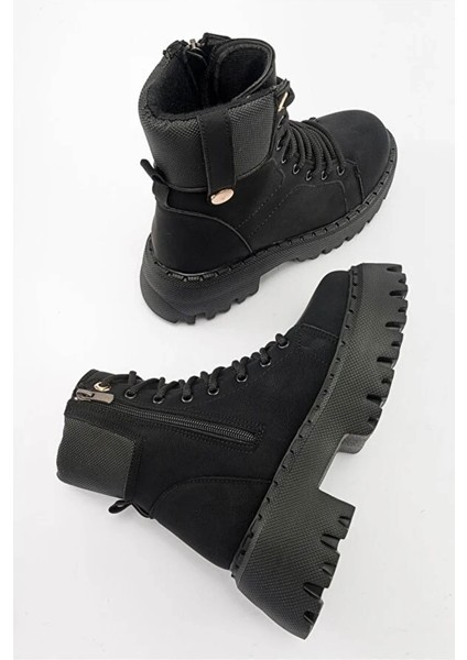 Kalın Taban Bağcıklı Siyah Kadın Bot & Bootie BTUK01 modelleri