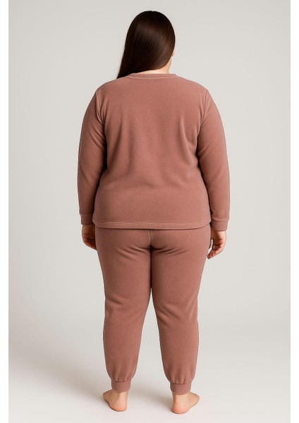 Kadın 13212 Büyük Beden Kadife Pijama Takımı Pudra fiyatları