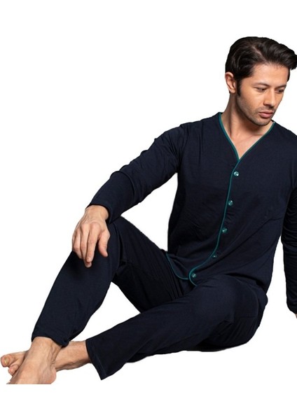 Norde Premium Penye Interlok Kumaş Kışlık Önden Düğmeli Erkek Pijama Takımı M/2xl
