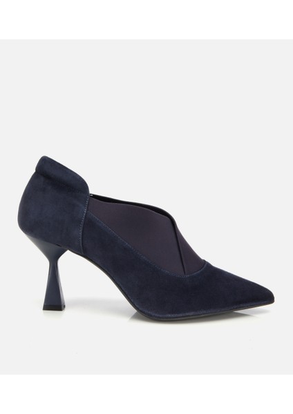 01AYH315480A680 KADIN Süet Deri Lacivert Streç Detaylı Ince Topuklu Stiletto