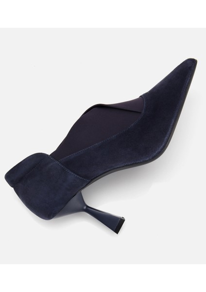 01AYH315480A680 KADIN Süet Deri Lacivert Streç Detaylı Ince Topuklu Stiletto