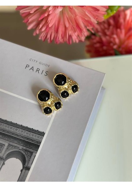 Taşlı Küpe - Siyah