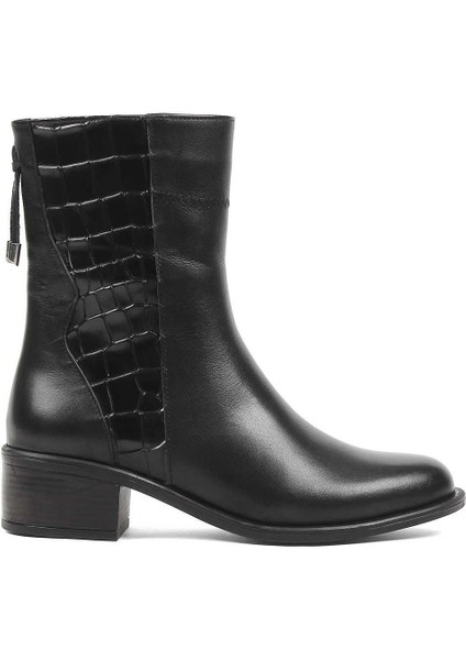 Kadın Siyah Fermuarlı Kroko Deri Bot