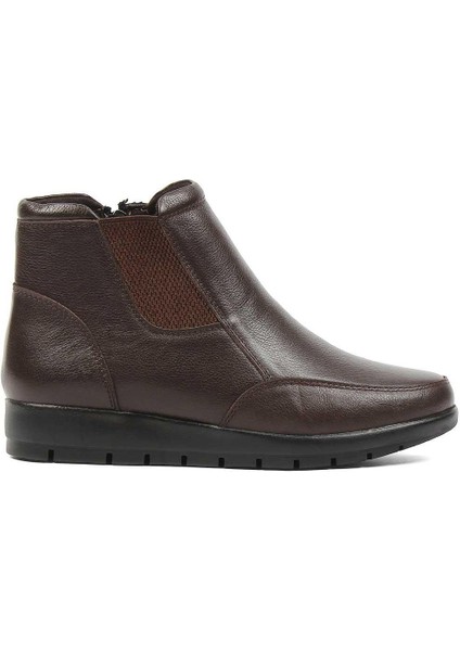 Kadın Kahverengi Fermuarlı Deri Chelsea Bot