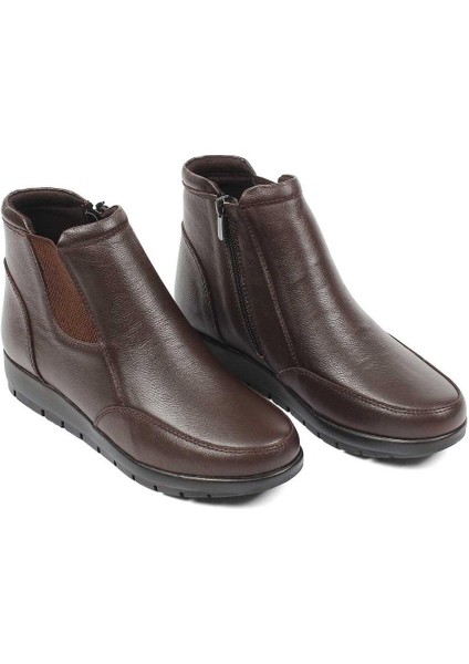 Kadın Kahverengi Fermuarlı Deri Chelsea Bot