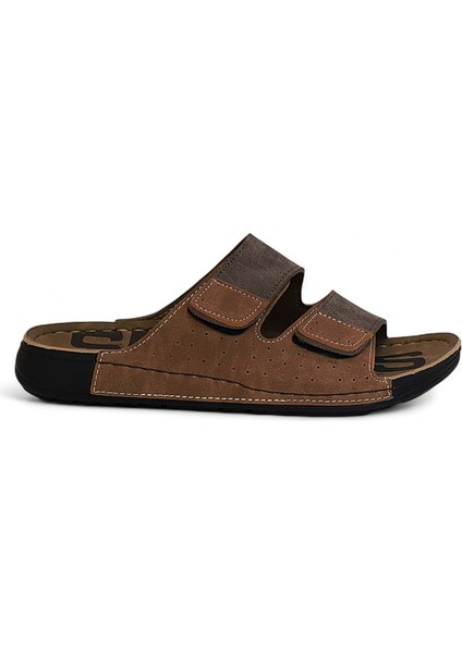2157 Çift Cırtlı Tam Anatomik Tabanlı Günlük,umre ve Hac Için Uyumlu Erkek Terlik - NKT02157-KAHVERENGI-42