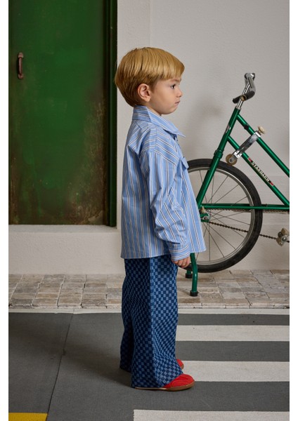 Pat Detaylı Çizgili Gömlek Mavi fiyatları