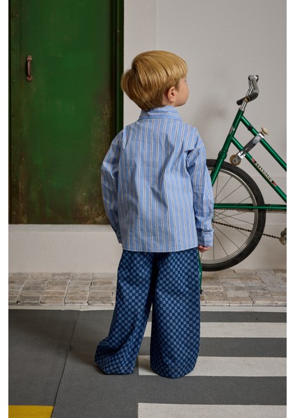 Pat Detaylı Çizgili Gömlek Mavi modelleri