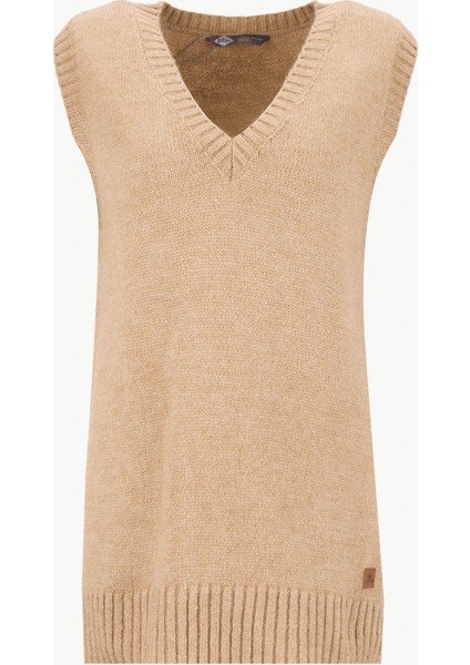 V Yaka Regular Fit Düz Taba Kazak Kadın 261 Lcf 241006 Susana Taba