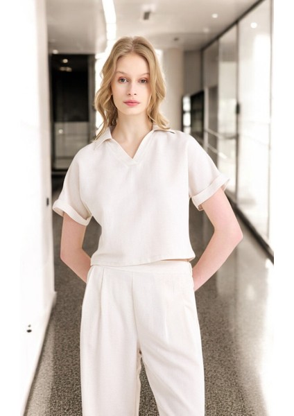 Yazlık V Yaka Şık Keten Takım