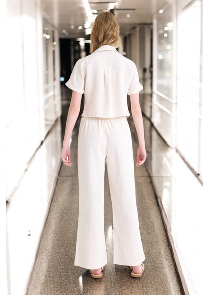 Yazlık V Yaka Şık Keten Takım