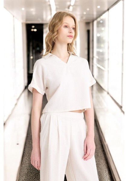 Yazlık V Yaka Şık Keten Takım