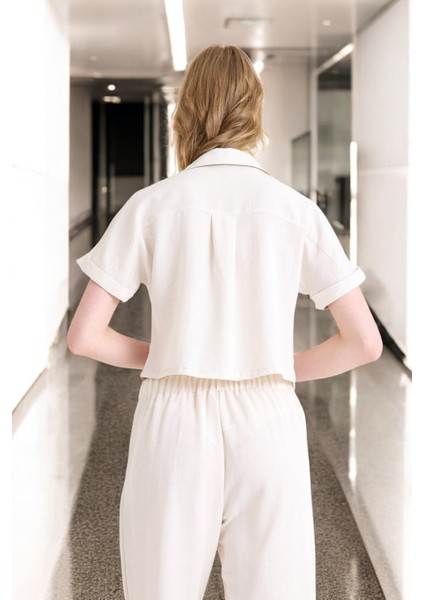 Yazlık V Yaka Şık Keten Takım