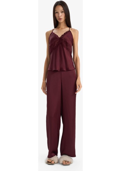 Regular Fit V Yaka Dantel Detaylı Askılı Saten Üst-Fall in Love G1670AX25AU fiyatları