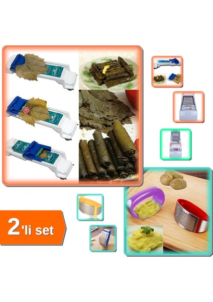 Paslanmaz Çelik Püre Aleti + 3 Kademeli Pratik Yaprak Sarma Makinesi - 2li Set ZX456