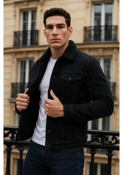 Erkek Kışlık Günlük Içi Peluş Kürk S.siyah Kot Ceket