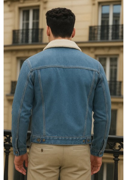 Erkek Kışlık Günlük Içi Peluş Kürk A.mavi Kot Ceket