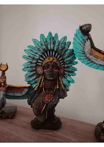 Kızılderili Kız Heykel, 31 Cm, Polyester Döküm Kaliteli Biblo