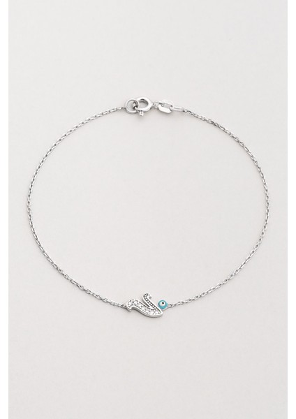 V Harfi 18 Ayar Beyaz Altın Kaplama 19 cm Gümüş Nazar Bileklik