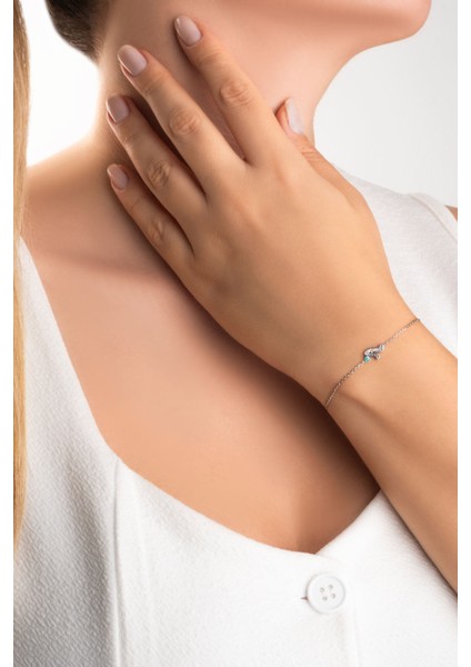 V Harfi 18 Ayar Beyaz Altın Kaplama 19 cm Gümüş Nazar Bileklik fırsatları