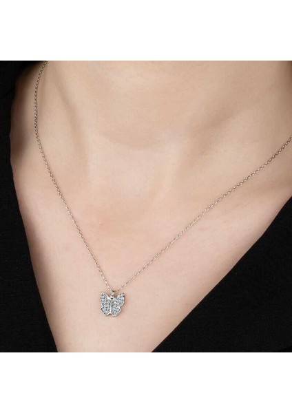 Ucarticaret Swarovski Taşlı Gümüş Kelebek Kolye