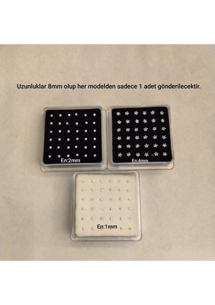 925 Ayar Gümüş Zirkon Taşlı Karışık Lot Iki Top Bir Yıldız Model Gümüş 3 Adet Ekonomik Hızma (1mm/2mm/4mm)