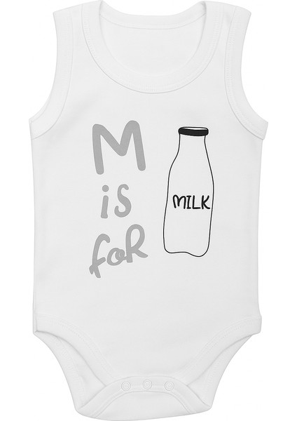 Beyaz “m Is For Milk” Baskılı Kolsuz Bebek Body – Pamuklu Rahat Kumaş 0-3 Ay fiyatları