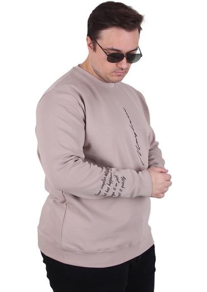 Büyük Beden Bisiklet Yaka Sweat Double Face 25707 Bej