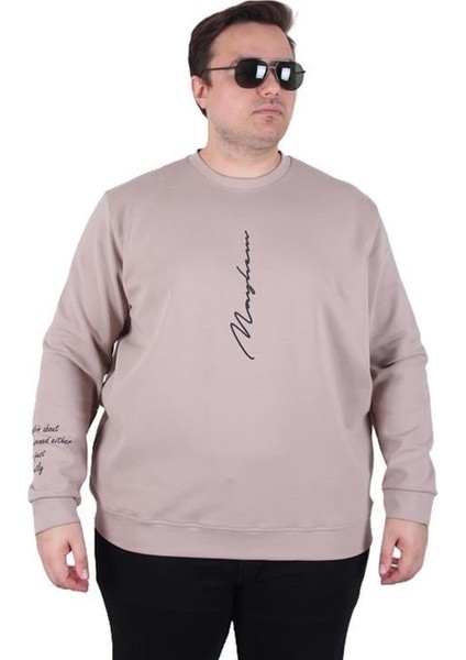 Büyük Beden Bisiklet Yaka Sweat Double Face 25707 Bej fiyatları